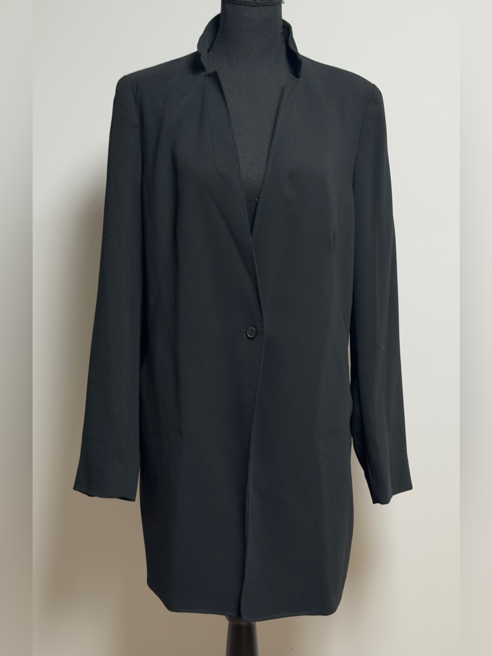 MARELLA Black Long Envers Satin Blazer Jacket Tag US 14 Fits XL Collarless Fluid